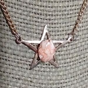 Gold Star With Pink Chips Pendant Necklace vintage